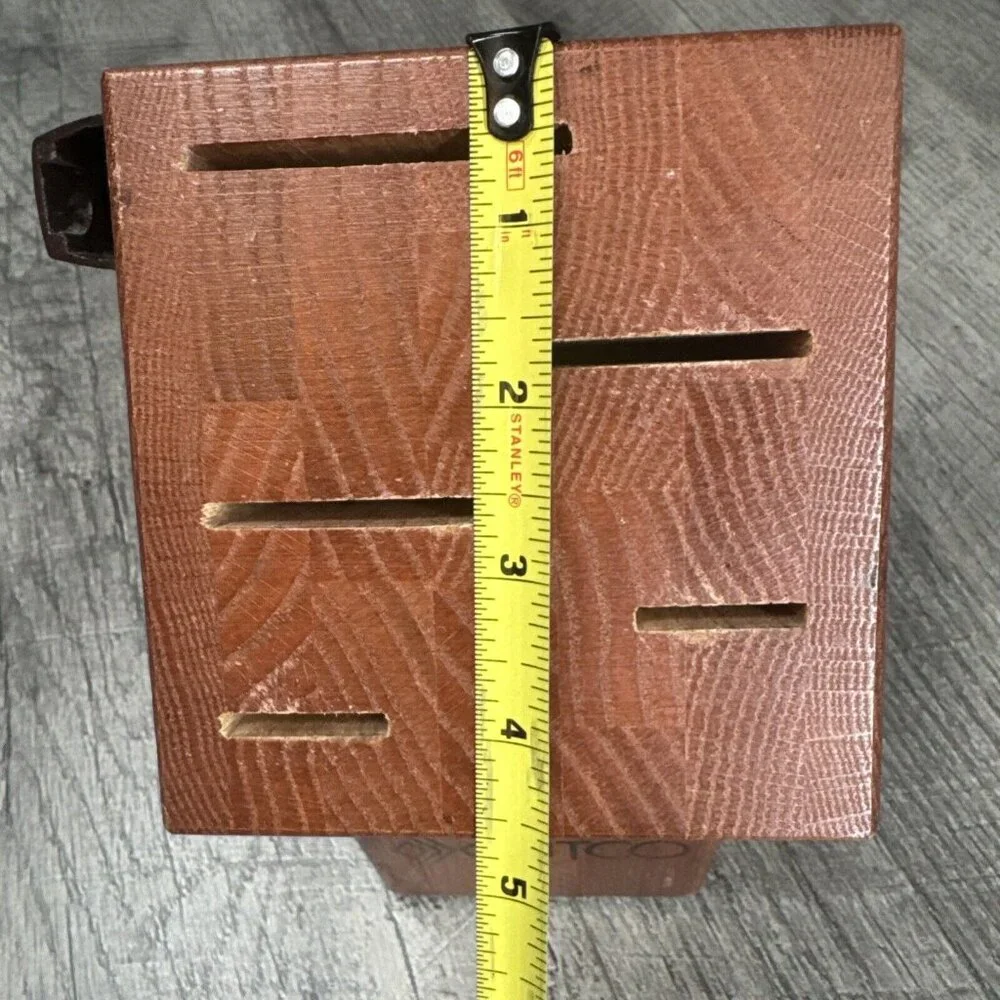 Cutco 5 Slot Knife Block Honey Oak Wood Heavy‎ with Side Scissor Holder USA Made